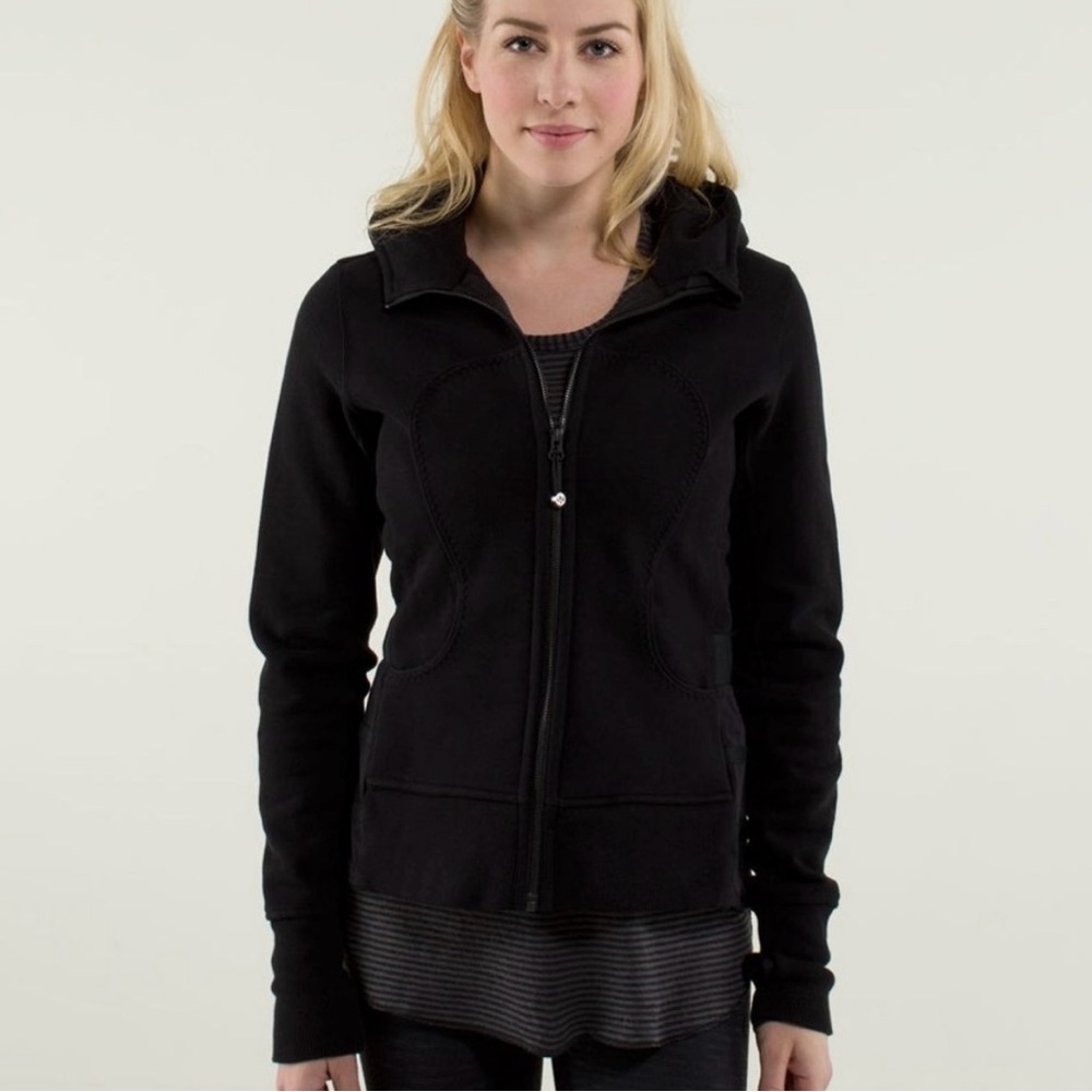 RARE Lululemon. Black, peplum, scuba hoodie. Size 2. Great condition.